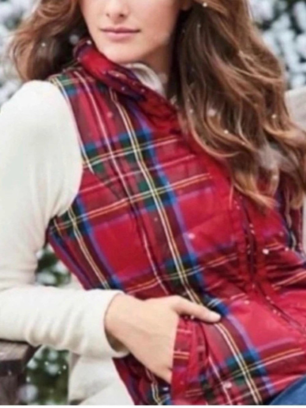 Lands' End Plaid Puffer Vest